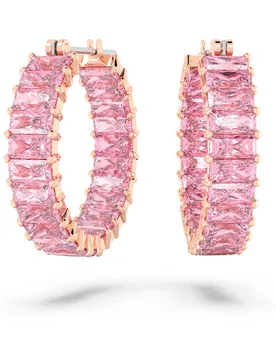 Orecchini a cerchio Matrix, Taglio baguette, Rosa, Finitura oro rosa 18K OS - Swarovski - FashionsVida