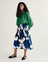 Pure Cotton Printed Midi A-Line Skirt Blue Mix female