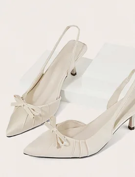 Sandalias de tacón alto de punta cerrada con estampado de leopardo, estilo otoño/invierno 2025, Bailarinas puntiagudas con lazo, Nuevas de moda de v - Shein - FashionsVida