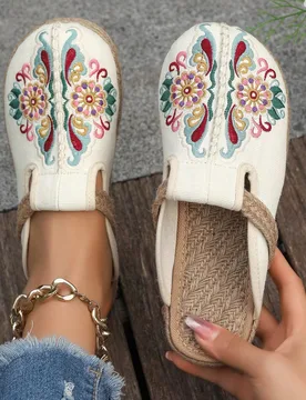 Zapatos planos con estampado floral para mujer de otoño/invierno, tipo mule casual, de slip-on, ligeros y cómodos CN37 - Shein - FashionsVida
