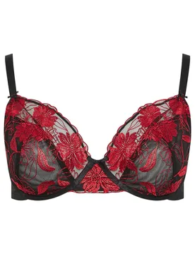 Women's Floral Non-Padded Bra in Red Size: 38G - Red - Size: 38G - Yours - FashionsVida