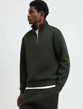 Pure Cotton Funnel Neck Long Sleeve Sweatshirt Khaki male - River Island - FashionsVida