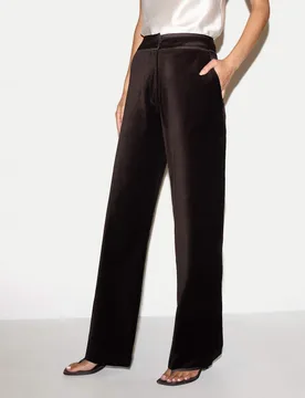 Velvet Satin Trim Straight Leg Trousers Dark Brown female - Jigsaw - FashionsVida