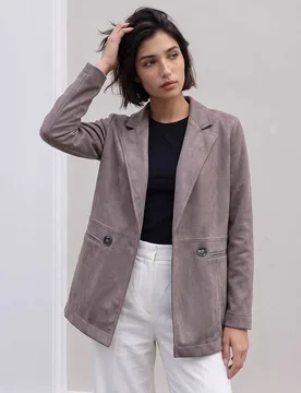 Petite Suedette Lightweight Collared Jacket Taupe female - Roman - FashionsVida