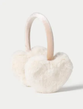 Ivory Faux Fur Heart Shaped Earmuffs Cream Female - M&S - FashionsVida