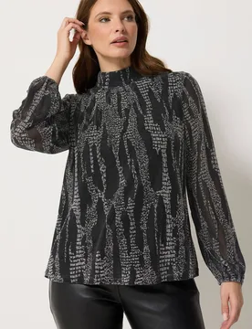 Women's Metallic Abstract High Neck Top in Black Size: 18 - Black - Size: 18 - M&Co - FashionsVida