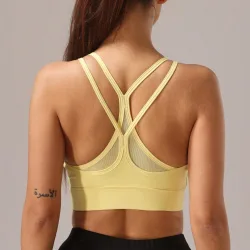 Pieza Sujetador deportivo elástico de yoga para mujer, adecuado para fitness & actividades al aire libre, amarillo primavera otoño S