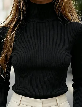 Jersey de cuello alto de punto acanalado, parte superior de manga larga de punto, jersey de punto para otoño e invierno XL - Shein - FashionsVida