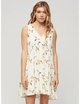 Womens Peach Rose Volume Sleeveless Dress - Female - Beige - 12 - Superdry - FashionsVida