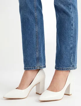 Women's Elaina Block Heel Faux Leather Court Shoes in White Size: 3 - White - Size: 3 - Wallis - FashionsVida