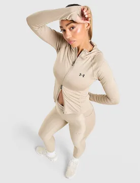 Womens Ribbed Full Zip Hoodie - Crema, crema crema Donna taglia M - Under armour - FashionsVida