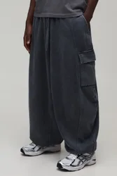 Mens Balloon Fit Cargo Toggle Hem Washed Jogger - Charcoal Cotton - Size X-Small