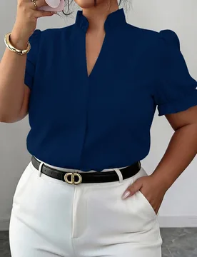 Blusa de Cuello Girado de unicolor Elegante Premium para Viajes Diarios Talla Grande 2XL - Shein - FashionsVida