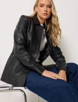 Women's Tall Premium Leather Jacket in Black Size: 10 - Black - Size: 10 - Long tall sally - FashionsVida
