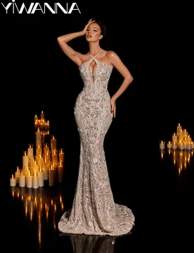 Light Champagne Luxury Crystal Evening Dress Sparkly Pearls Lace Mermaid Wedding Party Gown Customized Opulent Red Carpet Gowns - Aliexpress - FashionsVida