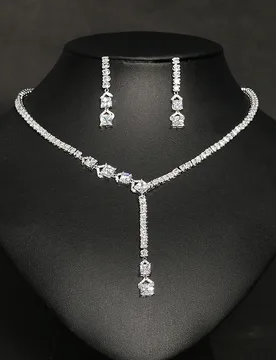 HIBRIDE Shiny Cubic Zirconia 2PCS Elegant Long Dangling Drop Tassel Wedding Necklace Brides Jewelry Sets For Women N-669 - Aliexpress - FashionsVida