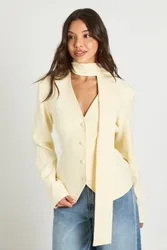 Womens Scarf V-Neck Fitted Blazer - Yellow - Size 8 Uk