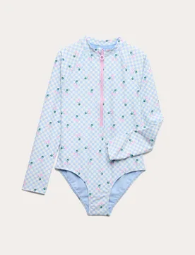 Cherry Print Long Sleeve Swimsuit (6-16 Yrs) Blue Mix female - M&S - FashionsVida