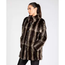 Abrigo de pelo de mujer de rex rasado reversible gabardina