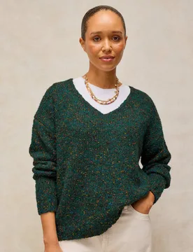 Textured Flecked V-Neck Jumper with Wool Dark Green female - White stuff - FashionsVida