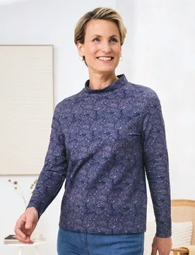 Stehkragen-Shirt Pfirsichweich - Blau gemustert - female - Size: 46 - Avena - FashionsVida