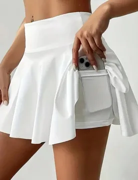 Falda pantalón deportiva de doble capa con bolsillos para mujer, para yoga, béisbol, fitness y exterior, color blanco - Shein - FashionsVida