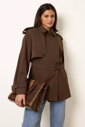 Women's Brown Short Trench Coat Size: Medium - Brown - Size: M