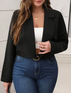 Blazer de manga larga para mujer talla grande, negro, de verano, casual, formal de negocios, elegante francés, corte boxy corto, holgado y relajado, - Shein - FashionsVida