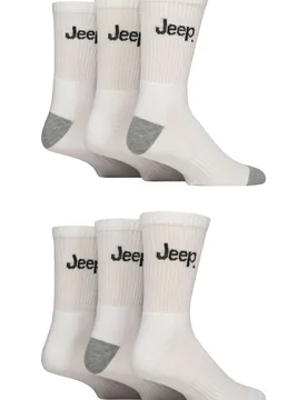 Mens 6 Pair Cushioned Performance Crew Sports Socks White 6-11 - White - Size: 6-11 Mens - Jeep - FashionsVida