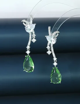 Silver Needle Green Teardrop Gemstone Drop Earrings, Silver Tone Fashion Jewelry for Women Daily Party Wear - Aliexpress - FashionsVida