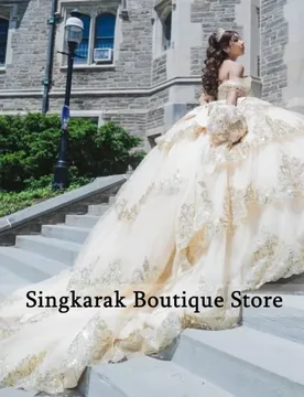 Light Champagne Quinceanera Dress off-shoulder Sequin Decal Lace Layering Long tail Bow vestidos de 15 Quinceanera ﻿Customize - Aliexpress - FashionsVida
