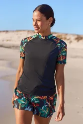 Fiji Womens Patterned Rash Vest - Black - Black - Size: 12