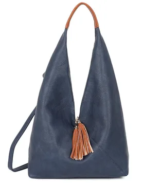 Women's Dunne Tassel Zip PU Leather Hobo Shoulder Bag in Navy - Navy - Size: One Size - Fontanella Fashion - FashionsVida