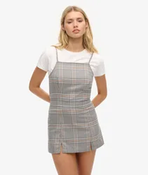 Superdry Damen Kariertes Vintage Mini-trägerkleid Grau - Größe: 44