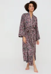 Corina Kimono Style Forest Floral Print Robe In Multi - S