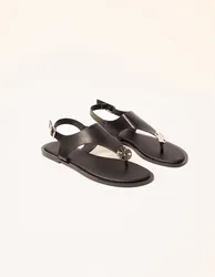 Faux Leather Metal Detail Sandals - UK 5 (EU 38) / BLACK - female
