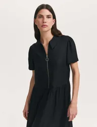 Zip Up Midi Shirt Dress Black female