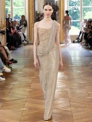 One-shoulder heavy sequined light luxury party fishtail dress