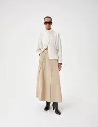 Pure Cotton Frayed Midi Circle Skirt Stone female