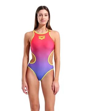 One Shaded Print Tech Back Swimsuit Bright Coral 40 Women - Arena - FashionsVida