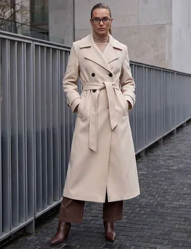 Belted Tailored Coat Cream female - Roman - FashionsVida