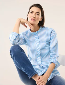 Extraglatt Stehkragen Bluse, normale Größen, Farbe Blau, 46, reine Baumwolle bügelfrei Damen - Walbusch - FashionsVida