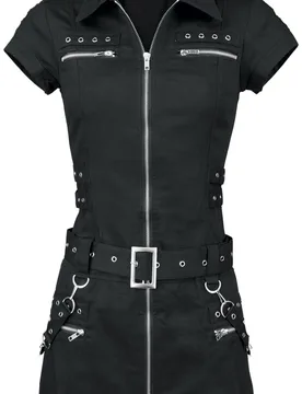 Gothic Kurzes Kleid - Black Zip Dress - XS bis 3XL - für Damen - Größe L - schwarz - Frauen - female - H&R London - FashionsVida