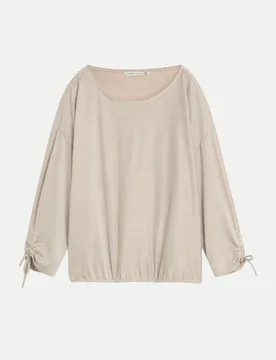 Langarmshirt mit Schnürbündchen Beige M - Tom Tailor Denim - FashionsVida