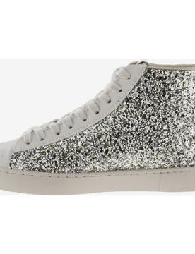 Zapatillas altas de mujer de glitter con piezas de piel - Victoria - FashionsVida