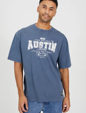 Mens Cotton Jersey Graphic T-Shirt - Blue - Size Large - Brave soul - FashionsVida