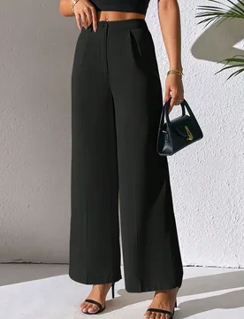 Pantalones de vestir de pierna ancha de unicolor, para mujeres petite Petite S - Shein - FashionsVida