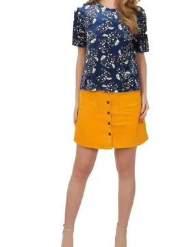 Women's Statement Velvet Print Top in Navy Size: 10 - Navy - Size: 10 - Cutie London - FashionsVida