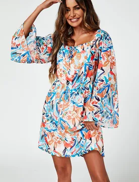 Women's Flute Sleeve Bardot Dress With Tie Detail In Orange Size: XS - Orange - Size: XS - FS Collection - FashionsVida