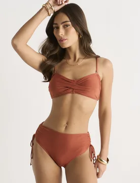 Womens Rust Metallic Twisted Bikini Top - Size 8 Uk - Gini London - FashionsVida